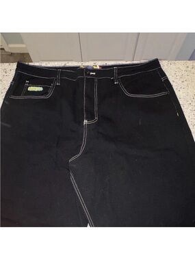 Men's Straight Black Jeans with Contrast Stitching